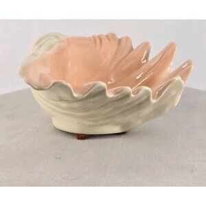 Vtg Med Art Deco Clam Shell Opalescent Pink Candy Jewelry Dish Arnels Style